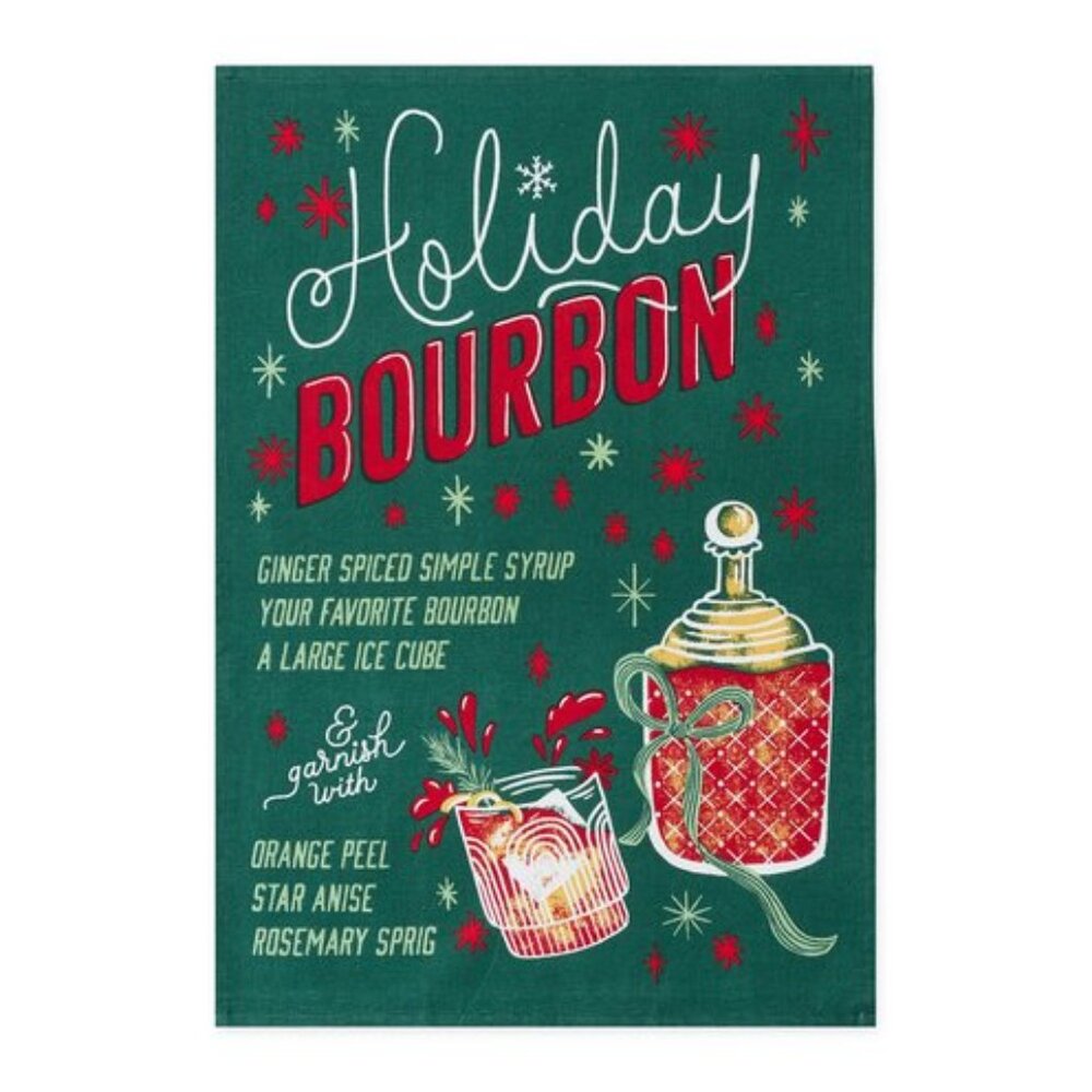 Holiday Bourbon Recipe Flour sack Dish towel